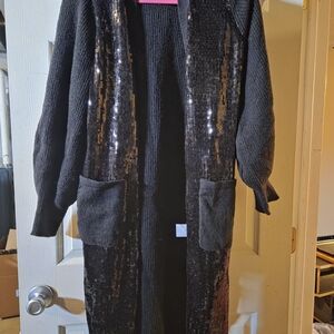 Black Sequin Long Cardigan